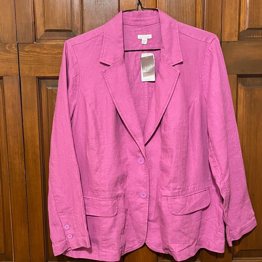 NWT J. Jill Love Linen Blazer Wild Orchid Magenta Two Button Large Petite